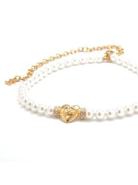 Chanel Choker White Gold Heart Coco Mark Rhinestone